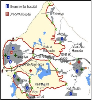 Map of the Wall in this area. Lots of people are cut off from hospitals and schools.